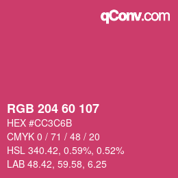 カラーコード: RGB 204 60 107 | qconv.com