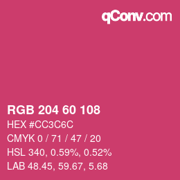 カラーコード: RGB 204 60 108 | qconv.com