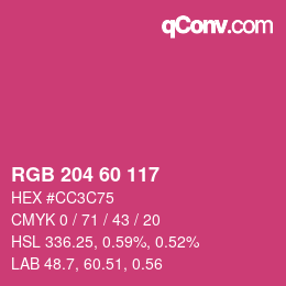 カラーコード: RGB 204 60 117 | qconv.com