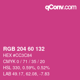 カラーコード: RGB 204 60 132 | qconv.com