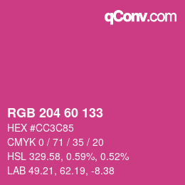 カラーコード: RGB 204 60 133 | qconv.com