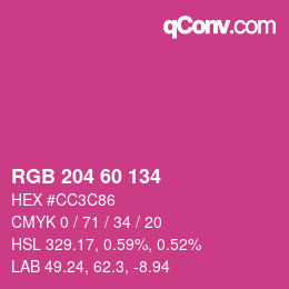 カラーコード: RGB 204 60 134 | qconv.com