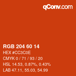 颜色代码: RGB 204 60 14 | qconv.com