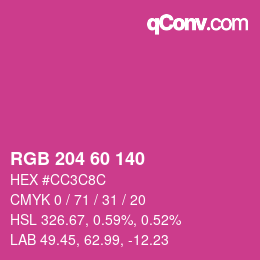 カラーコード: RGB 204 60 140 | qconv.com