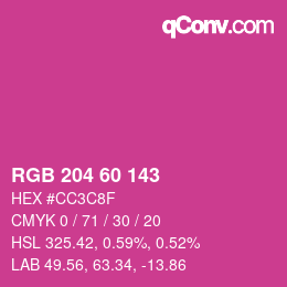 カラーコード: RGB 204 60 143 | qconv.com