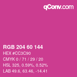 カラーコード: RGB 204 60 144 | qconv.com