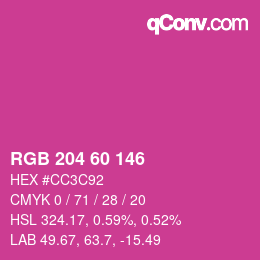 カラーコード: RGB 204 60 146 | qconv.com