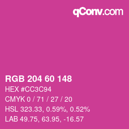 カラーコード: RGB 204 60 148 | qconv.com