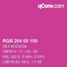 カラーコード: RGB 204 60 150 | qconv.com