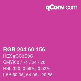 カラーコード: RGB 204 60 156 | qconv.com