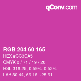 カラーコード: RGB 204 60 165 | qconv.com