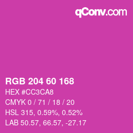 カラーコード: RGB 204 60 168 | qconv.com