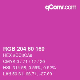 カラーコード: RGB 204 60 169 | qconv.com