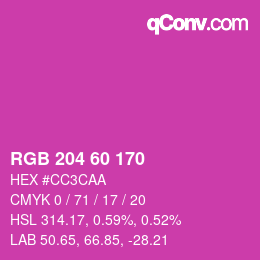 カラーコード: RGB 204 60 170 | qconv.com