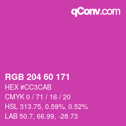カラーコード: RGB 204 60 171 | qconv.com
