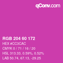 カラーコード: RGB 204 60 172 | qconv.com