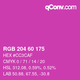 カラーコード: RGB 204 60 175 | qconv.com
