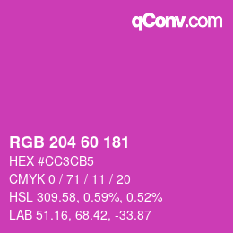 カラーコード: RGB 204 60 181 | qconv.com