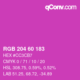 カラーコード: RGB 204 60 183 | qconv.com