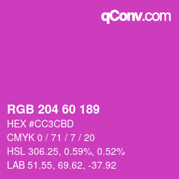 カラーコード: RGB 204 60 189 | qconv.com