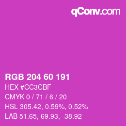 カラーコード: RGB 204 60 191 | qconv.com