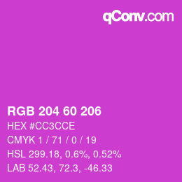 颜色代码: RGB 204 60 206 | qconv.com