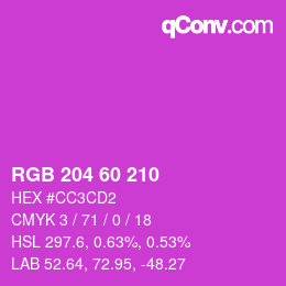 カラーコード: RGB 204 60 210 | qconv.com