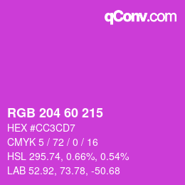 カラーコード: RGB 204 60 215 | qconv.com