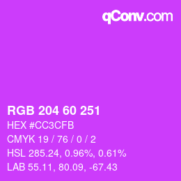 カラーコード: RGB 204 60 251 | qconv.com