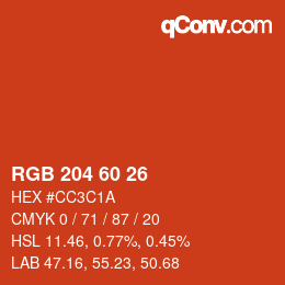 颜色代码: RGB 204 60 26 | qconv.com