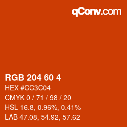 カラーコード: RGB 204 60 4 | qconv.com