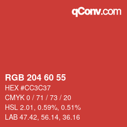 カラーコード: RGB 204 60 55 | qconv.com