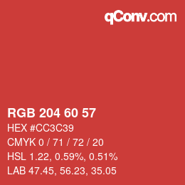 颜色代码: RGB 204 60 57 | qconv.com