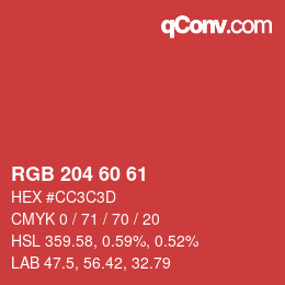 カラーコード: RGB 204 60 61 | qconv.com