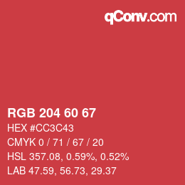 カラーコード: RGB 204 60 67 | qconv.com