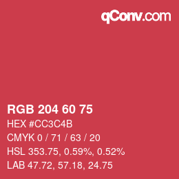 カラーコード: RGB 204 60 75 | qconv.com