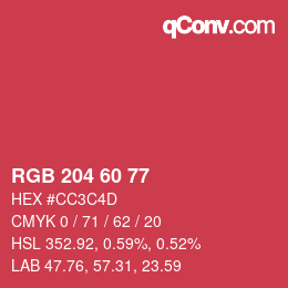 カラーコード: RGB 204 60 77 | qconv.com