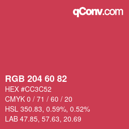 カラーコード: RGB 204 60 82 | qconv.com