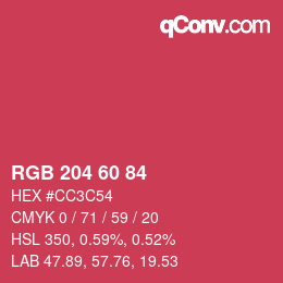 カラーコード: RGB 204 60 84 | qconv.com