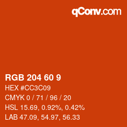 カラーコード: RGB 204 60 9 | qconv.com