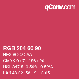 颜色代码: RGB 204 60 90 | qconv.com
