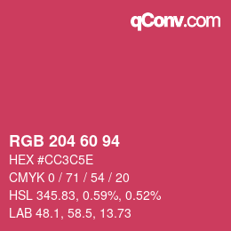 カラーコード: RGB 204 60 94 | qconv.com
