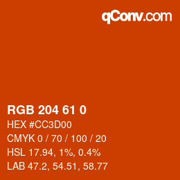 カラーコード: RGB 204 61 0 | qconv.com