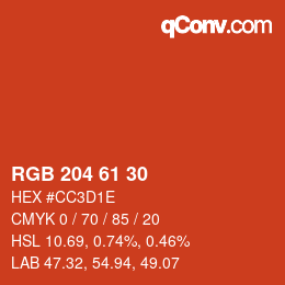 Color code: RGB 204 61 30 | qconv.com