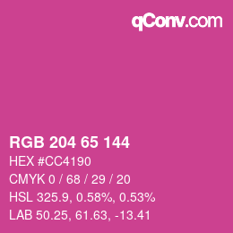 カラーコード: RGB 204 65 144 | qconv.com