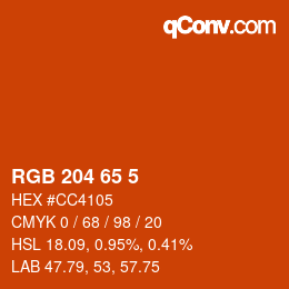 Color code: RGB 204 65 5 | qconv.com