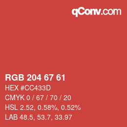 Color code: RGB 204 67 61 | qconv.com