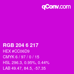 Color code: RGB 204 6 217 | qconv.com
