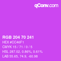 カラーコード: RGB 204 70 241 | qconv.com