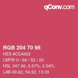 カラーコード: RGB 204 70 98 | qconv.com